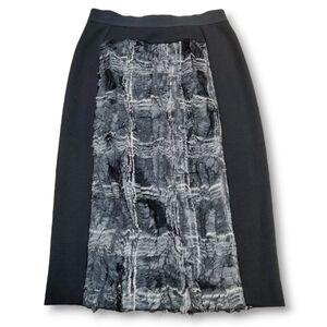 $198 BCBGMAXAZRIA Ines Pencil Skirt Plaid Faux Fur Stretch Knit Sides Black XXS